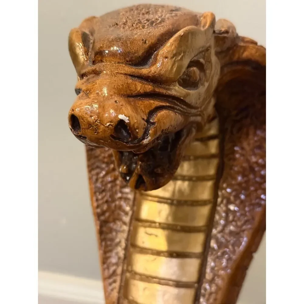 🐍 Vintage Chalkware Cobra Snake Statue 17” Large Brown Gold Figure Decor